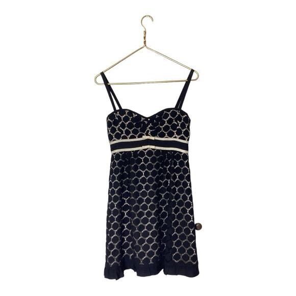 Nanette Lepore Black Polka Dot Lace Tank Knee Length Preppy Dress 4 - Picture 1 of 3